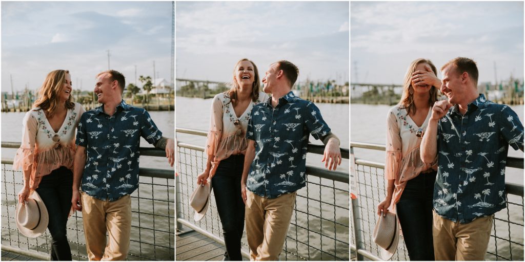 Engagement Photography of couple on the Kemah Boardwalk, in Kemah Texas just outside of Houston Texas Wedding Photographer Cernosek Photography