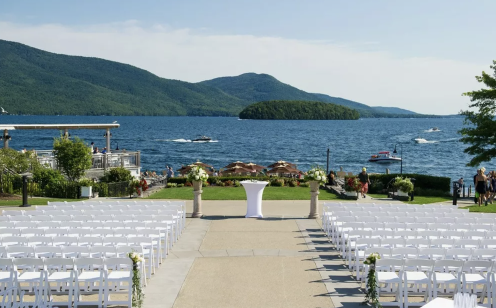 Outside ceremony site for the Sagamore Resort on the lake. 