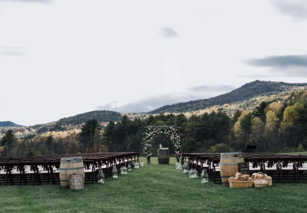 The ceremony space for the Barn at Lord Howe Valley. Best Lake George Wedding Venues