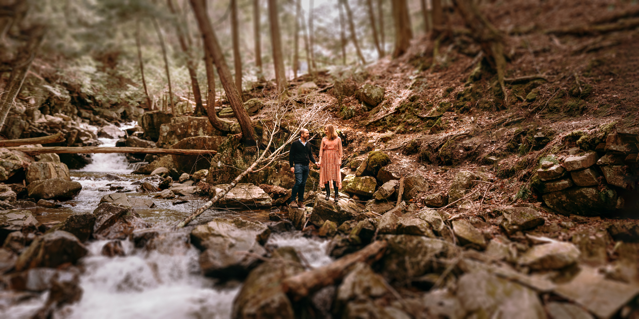 Couple during their engagement session at shelving rock falls